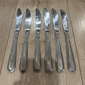 6 PCs Dinner Knives Vanity Stainless Beaded Outline Stanley Roberts